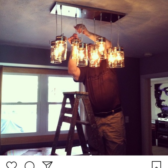 Ball jar ceiling chandelier. Excellent condition. - Picture 4 of 4